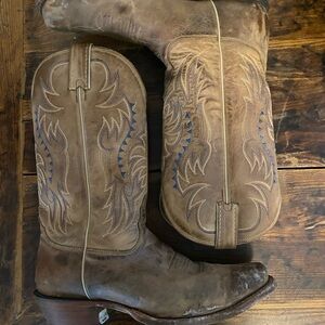 Nocona Brown Cowboy Boots with Blue Stitching